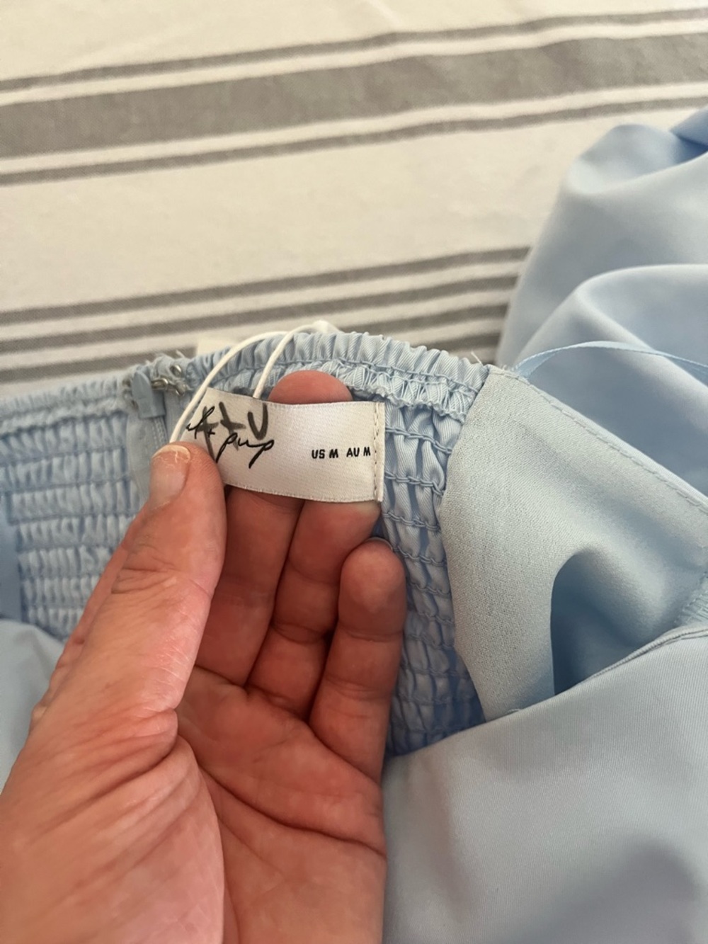 Powder Blue Ruched Puff-Sleeve Mini Dress Petal & Pup - Picture 8 of 8